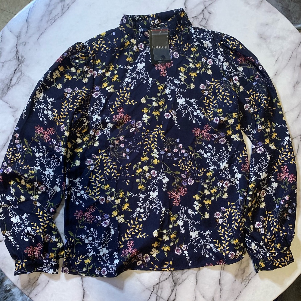 NWT navy blue floral dressy long sleeve